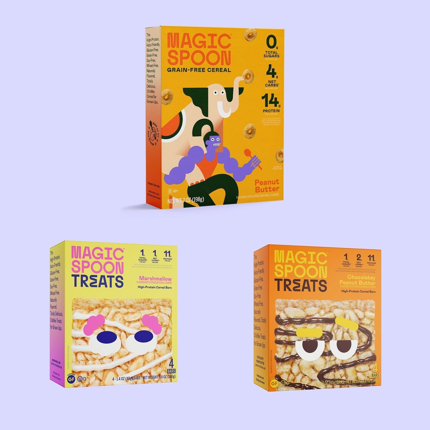 THE NUTTY PACK - 8 cereal treats (2 boxes) + 2 boxes of cereal