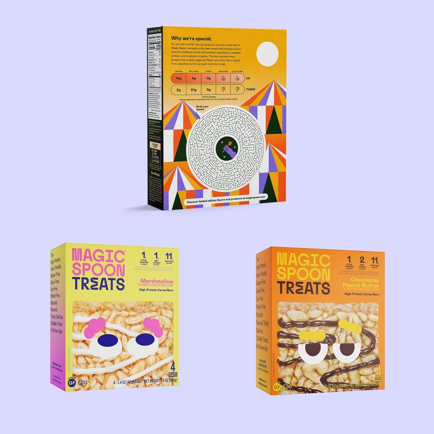 THE NUTTY PACK - 8 cereal treats (2 boxes) + 2 boxes of cereal