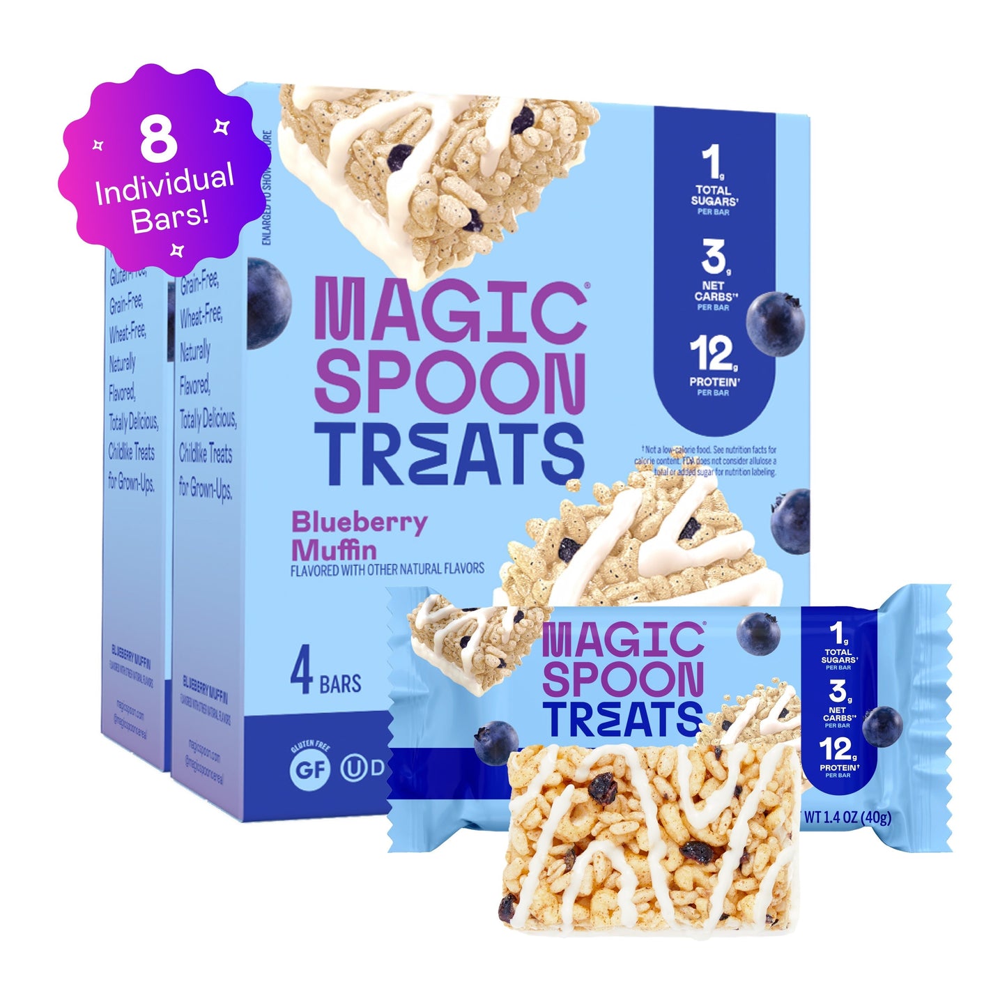 Magic Spoon Protein Treats 8 Bars (2 Boxes) - Blueberry