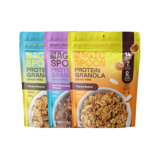 Magic Spoon Protein Granola Variety 3 Pack - Honey Almond, Dark Chocolate, Peanut Butter